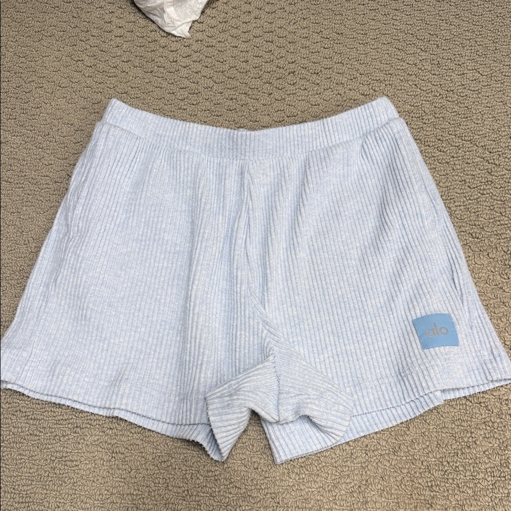 ALO Yoga Women's Sky Blue Ribbed Athletic Shorts